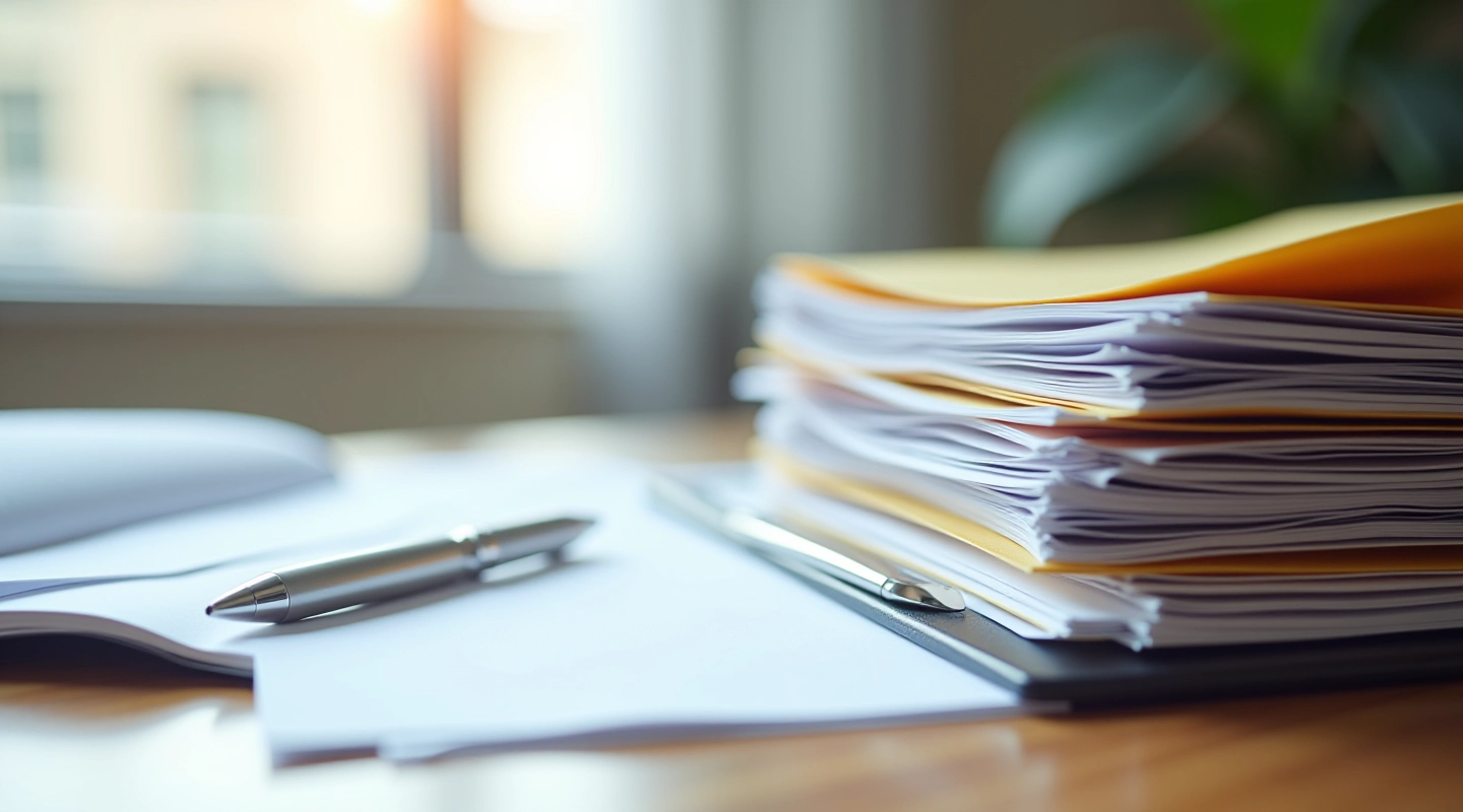 Organized file folders and document storage system with clear labeling