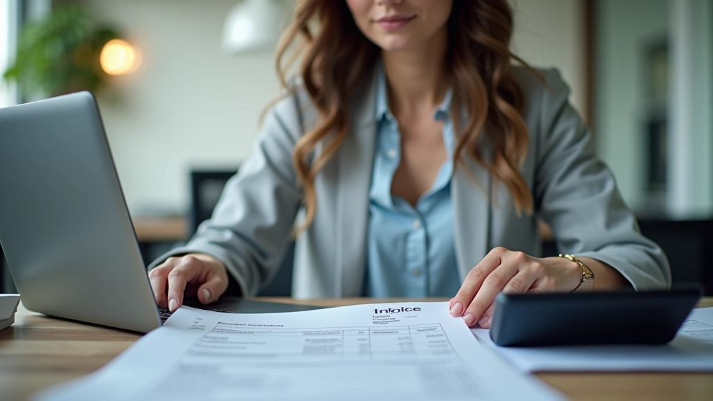 Professional woman reviewing documents at desk in modern office environment